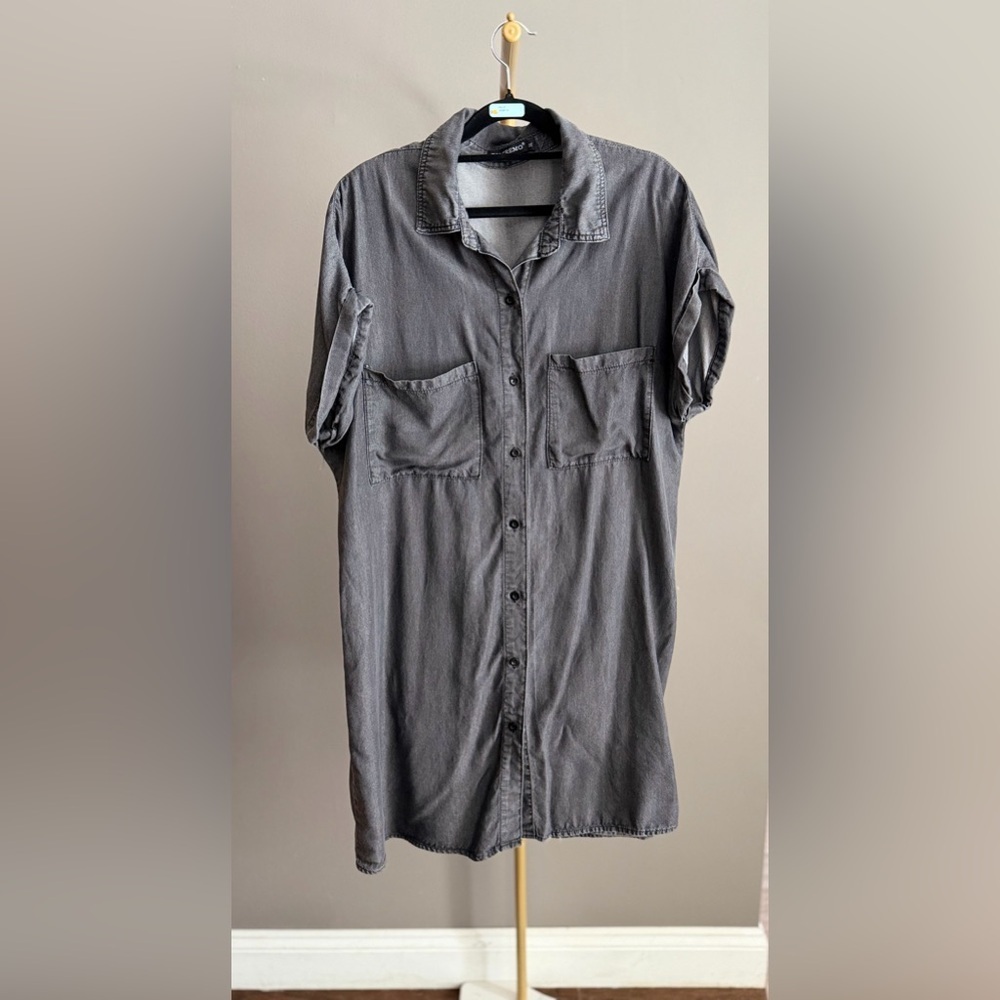 Zilcremo Denim Chambray Charcoal Gray Button-Down Very Soft Dress Size XL